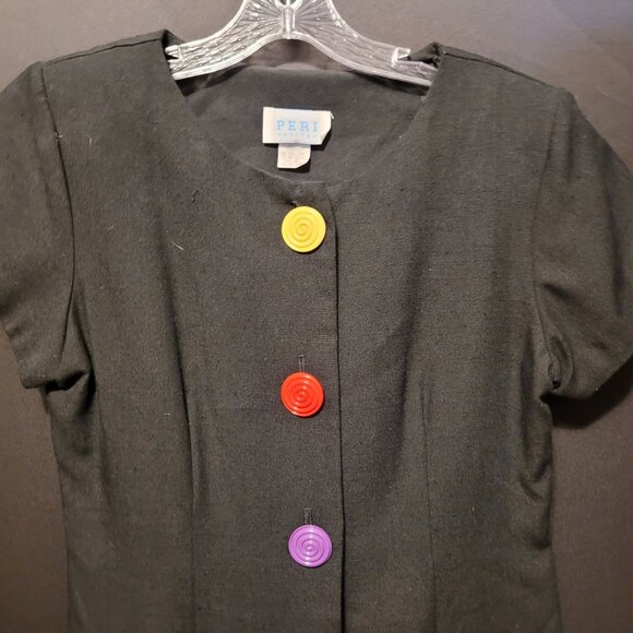 Vintage 80s Dress Black Large Rainbow Buttons Peri Petites Med Button Down - Picture 2 of 9